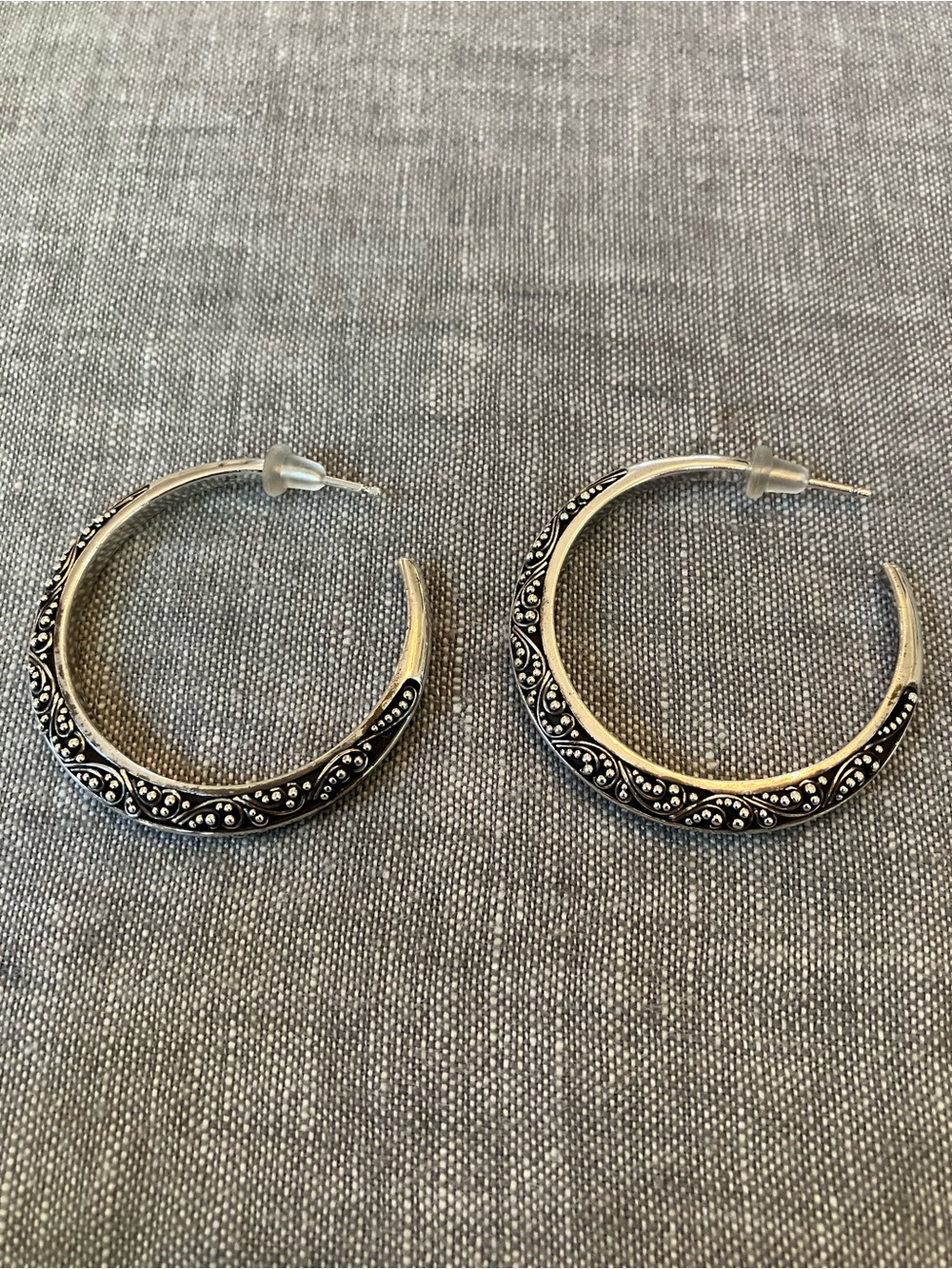 Vintage Sterling Silver Hoop Earrings with Ornate Details - Picture 2 of 5